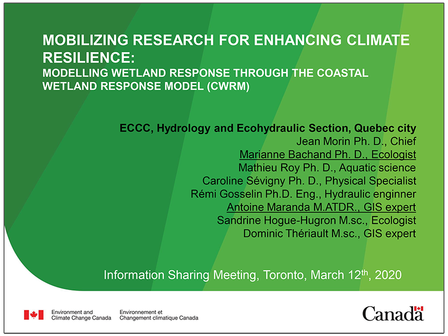 cover page of Modelling Wetland response presentation